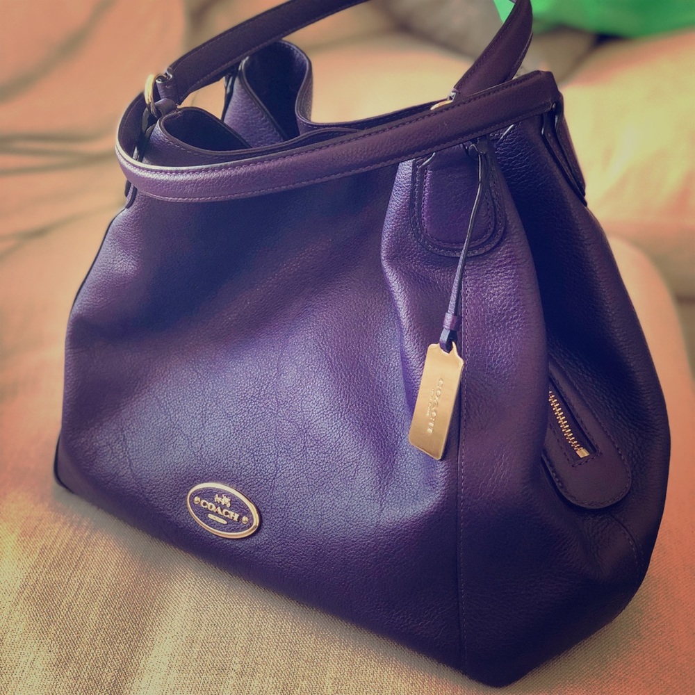 Violet leather coach Edie shoulder bag.
